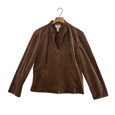 Talbots Corduroy Jacket Women's L Brown Stretch Full Zip Mock Neck Career - Image 1 of 4