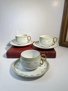 1896-1914 Three Sets Limoges France Elite Works Tea Cup & Saucer Gold And Green - Bild 1 von 14