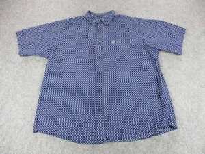 Ariat Shirt Mens XL Blue Short Sleeve Button Up Western Geometric Cotton Pocket - Picture 1 of 12