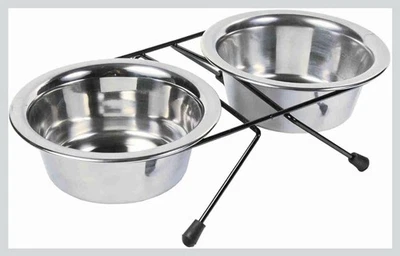 DOPPIA MANGIATOIA MISURA MEDIA PER ANIMALI CIOTOLE IN ACCIAIO  CANI E GATTI - Immagine 1 di 4