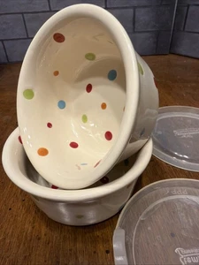 (2) Temptations by Tara Polka Dot 6oz  Individual Oval Casserole w/plastic lid - Picture 1 of 10