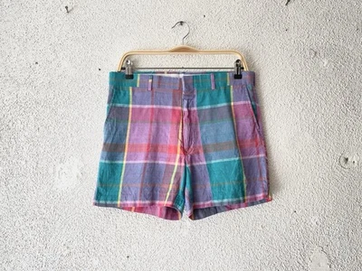 1980s vtg PLAID INDIAN MADRAS SHORTS 34 M Prep Trad Pastel Cotton - Image 1 of 4