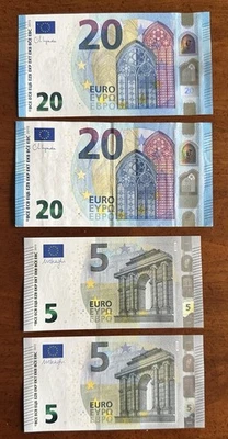 Lote de 4 Billetes - Total de 50 Euros Billetes Moneda Unión Europea Foto 1 de 2