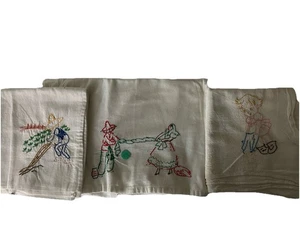 Menge 3 Vintage Küche Geschirr Geschirrtücher Handbestickt Personen - Bild 1 von 4