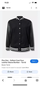 Abrigo Chaqueta Bomber Torrid Negro Blanco Bolsillos Universitarios Talla Grande 18/20 2x 2 - Imagen 1 de 3
