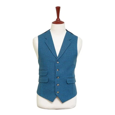 Mens Vest 44R Blue Brown Check Wool Waistcoat XL Formal Wedding Groom Party - Image 1 of 4