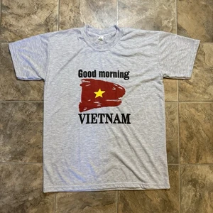 Vintage Good Morning Vietnam Robin Williams Movie Promo Tee Gray Large 20x27 USA - Picture 1 of 7