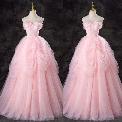 Princess Pink Sweetheart Tulle Wedding Dresses Ruffles Elegant A Line Bridal - Image 1 of 4