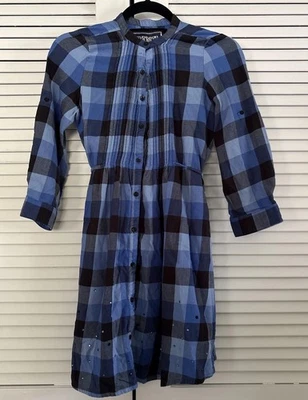 Pink Victorias Secret Dress Womens S Blue Plaid Lightweight Flannel Roll Tab - Image 1 of 4