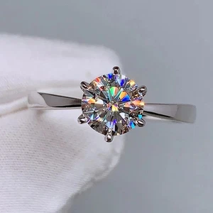 14K White Gold Filled Solitaire 1Ct Round Lab-Created Diamond Wedding Party Ring - Picture 1 of 6