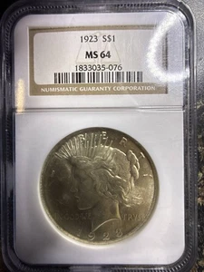 1923 Peace Silver Dollar NGC MS-64 - Picture 1 of 2
