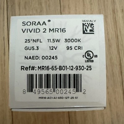Soraa MR16 LED Replacement lamp VIVID 2 11.5W 12 Volt 51mm 25º M250 EXZ 95CRi  A - Image 1 of 4