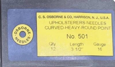 (12) Agujas de tapicería pesadas Osborne 501 3-1/2" punta redonda curva, calibre 16 Foto 1 de 4