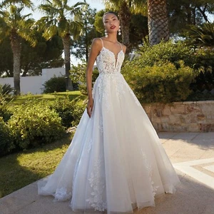 Nuevo vestido de novia con cuentas de encaje marfil vestido de novia a medida 32-60 lentejuelas - Imagen 1 de 6