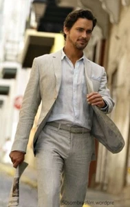 Ivory Men Linen Suit Groom Tuxedo Party Prom Dinner Summer Casual Suit Custom - Picture 1 of 9