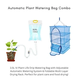 3.5L IV Plant Life Drip Watering Bag & sunlight Drying Rack Pack(Bulk 3 Sets) - Picture 1 of 9
