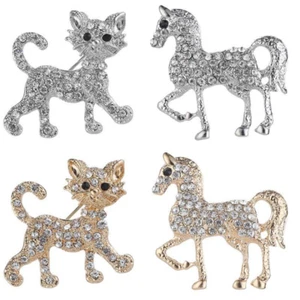  Gold Silver Brooch Rhinestone Kitten Cat Kitty Horse Pin Sparkle Bling Animal - Picture 1 of 13