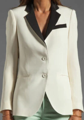 NEW $595 Haute Hippie The Perfect Contrast Lapel Silk Blazer Jacket Swan/Black 6 - Image 1 of 2
