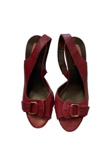 Via Spiga Heels 6 M Red Leather Peep Toe Shoes Buckle - Picture 1 of 6