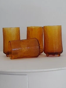 Amber Glass Tripod Footed Made In Italy Vintage Bicchieri Piedini A Tripodi Set - Foto 1 di 22