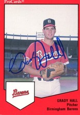 1989 Birmingham Barons GRADY HALL Signed Card autograph AUTO WHITE SOX