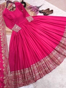 Pakistani Anarkali Salwar Kameez Ready To Wear Suits Indian Wedding Party Gown L - Picture 1 of 10