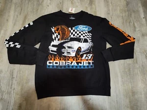 Ford Cobra Jet 13 Crewneck Sweatshirt Men’s Medium Black Retro Sleeve Print NWT - Picture 1 of 13