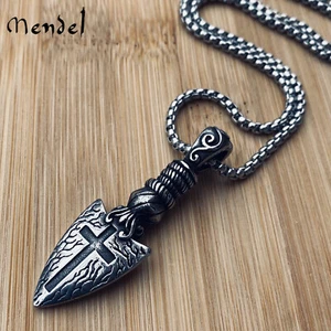 MENDEL Cool Stainless Steel Mens Gothic Arrow Cross Arrowhead Pendant Necklace - Picture 1 of 6