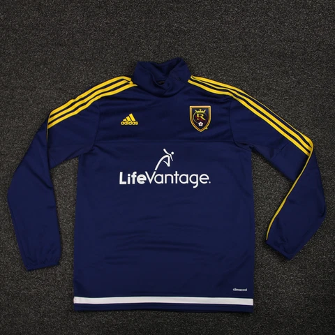 Real Salt Lake Soccer Club Adidas Shirt Adult Medium Blue & Yellow 1/4 Zip Mens Cover