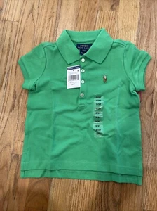 Polo Ralph Lauren Girls Shirt Short Sleeve Collared Mesh Green Pony Size3-3T#81 - Picture 1 of 5