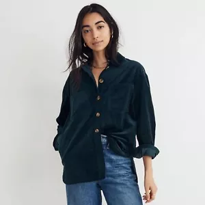 MADEWELL Kentwood Corduroy Shacket Medium Oversized Ancient Forest Green Western - Picture 1 of 12