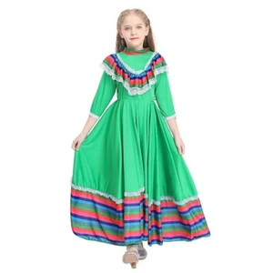 Kids Girls Dress Mexican Fancy Dress Up Folklorico Princess Dress Traditional XS - Picture 1 of 1