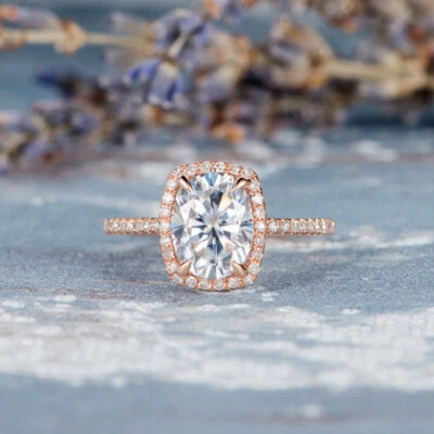 2.25ct Oval 6x8mm Center Diamond Anniversary Ring Rose silver VVS1/D Lab Created - Image 1 of 4