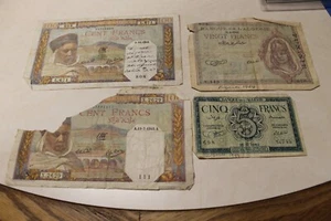 Currency French Algeria 5 Fr 1942, 5 Fr 1943, 5 Fr 1941, 5 Fr 1945 (Torn) - Picture 1 of 10