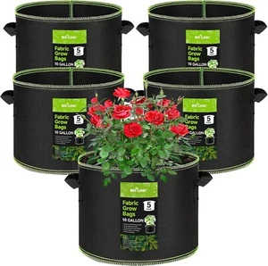 BN-LINK 5/10 Pack 5-10 Gallon Grow Bags Heavy Duty 300G Thickened Nonwoven - Picture 1 of 10