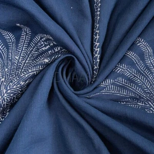 Indigo Blue Palm Tree Hand Block Print Indian Cotton Running Fabric By The Yard - Picture 1 of 5