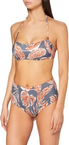 Iris & Lilly Bikini Set Womens Padded Bandeau High Waist Swimsuit Palm 10, 12 UK - Picture 1 of 4