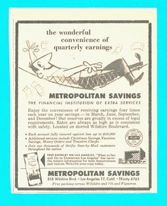 Metropolitan Savings financial 1957 vintage PRINT AD Wilshire Blvd. Los Angeles - Picture 1 of 3