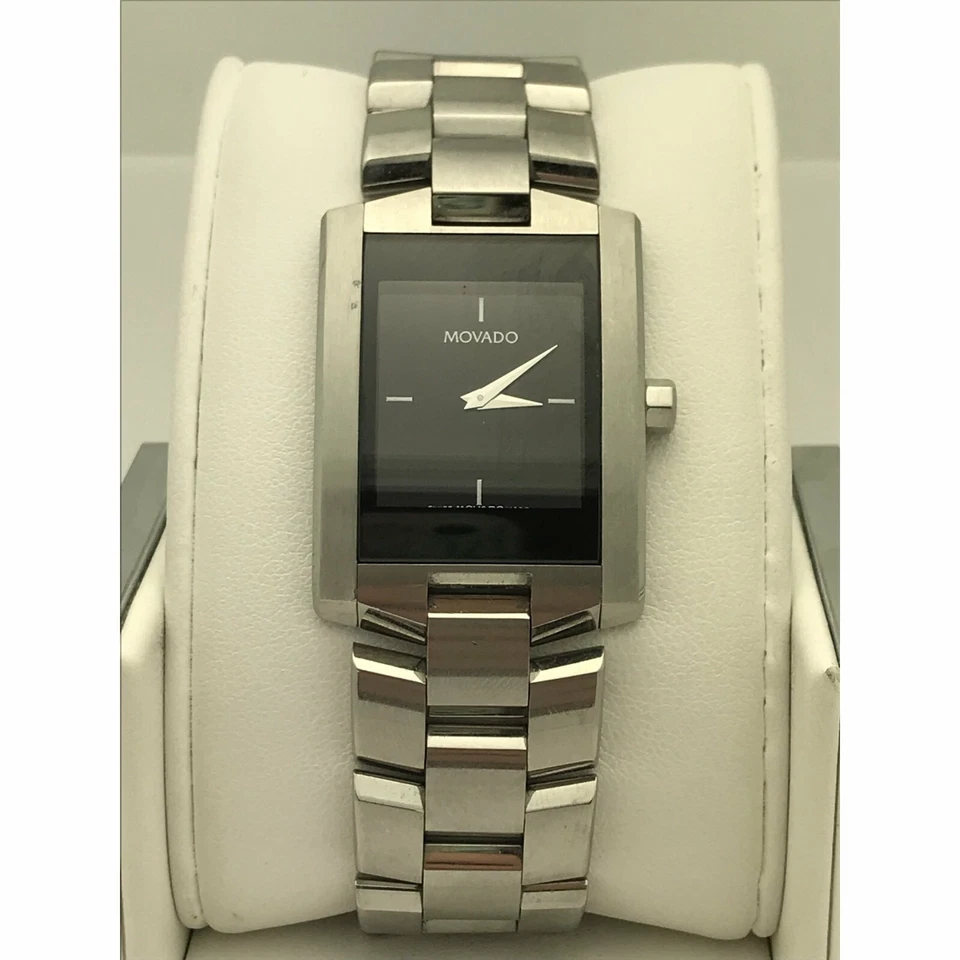 Reloj pulsera Movado Eliro para hombre rectangular esfera negra acero inoxidable Foto 1 de 1