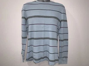 VURT Baby Blue Large striped SWEATER Reg Neck Lightweight Cotton Knit Vintage - Picture 1 of 6