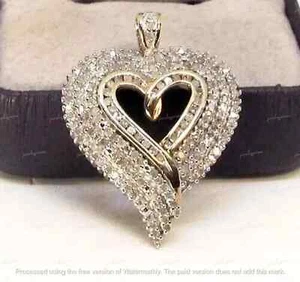 2Ct Round Cut Lab-Created Diamond Heart Pendant 14k Yellow Gold Plated 18" Chain - Picture 1 of 2