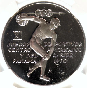 1970 PANAMA American Games GREEK DISC THROWER ATHLETE Silver 5B Coin NGC i99070 - Picture 1 of 5