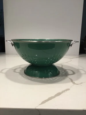 Vintage Large Olive Green Enamel  Colander 10” - Image 1 of 4