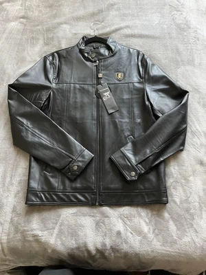 Chaqueta A Collezioni Italia Para Hombre Grande Negra Motociclista Hecha en Italia Cremallera Frontal Foto 1 de 4