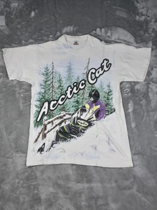 Vintage Arctic Cat Shirt Mens Large Snowmobile Racing White Single Stitch 90s  - Picture 1 of 13