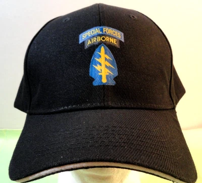 SPECIAL FORCES AIRBORNE BLACK HOT WEATHER BREATHABLE CAP HAT ONE SIZE FITS ALL - Image 1 of 4