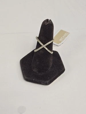 Michael Kors Star X Ring Size 6 Pave Crystal Gold Plated Signed New - Image 1 of 4
