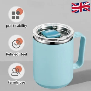 450ml Coffee Cup Insulated Stainless Steel Mug with Handle and Lid (Light Blue) - Picture 1 of 10