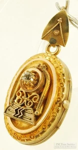 Gold-toned & crystal oval locket pocket watch chain fob w/ railroad train engine - Picture 1 of 6
