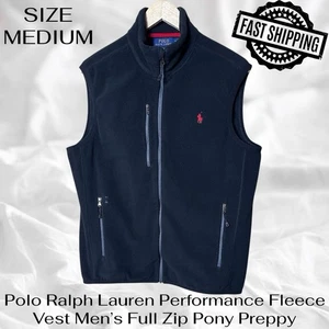 Polo Ralph Lauren Performance Fleece Vest Mens Medium Black Full Zip Pony Preppy - Picture 1 of 5